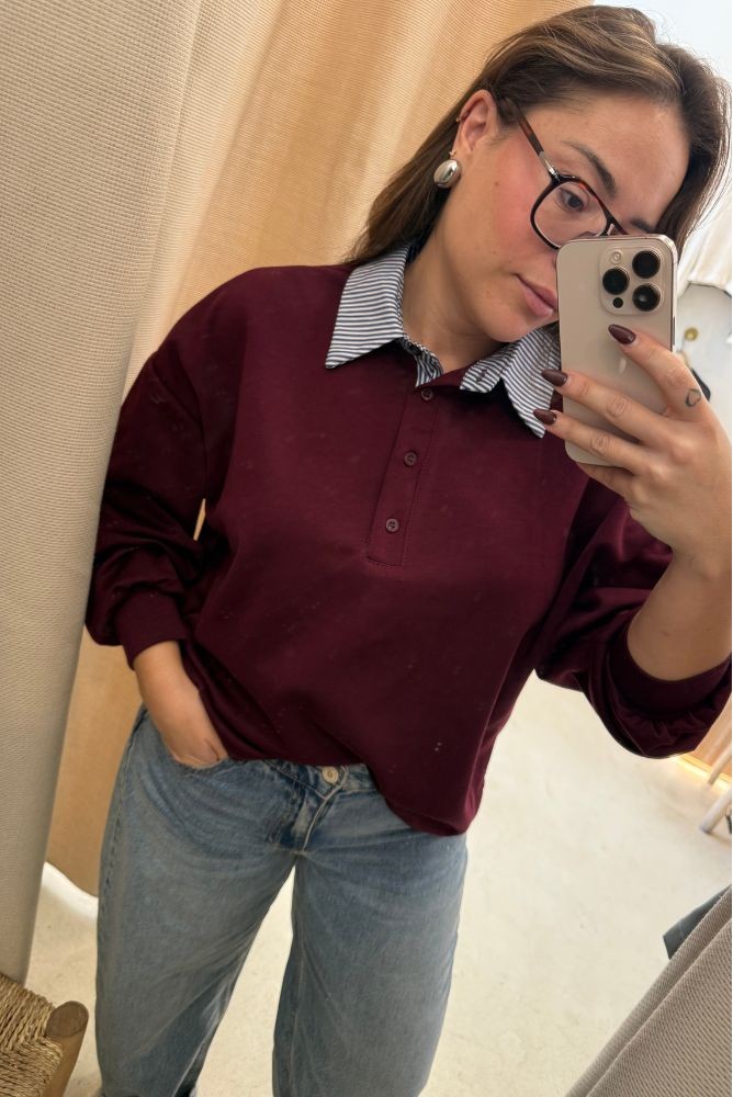 SUDADERA BURDEOS CUELLO CAMISERO